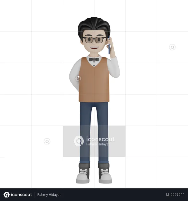 Teacher Talking Using Mobile  3D Illustration