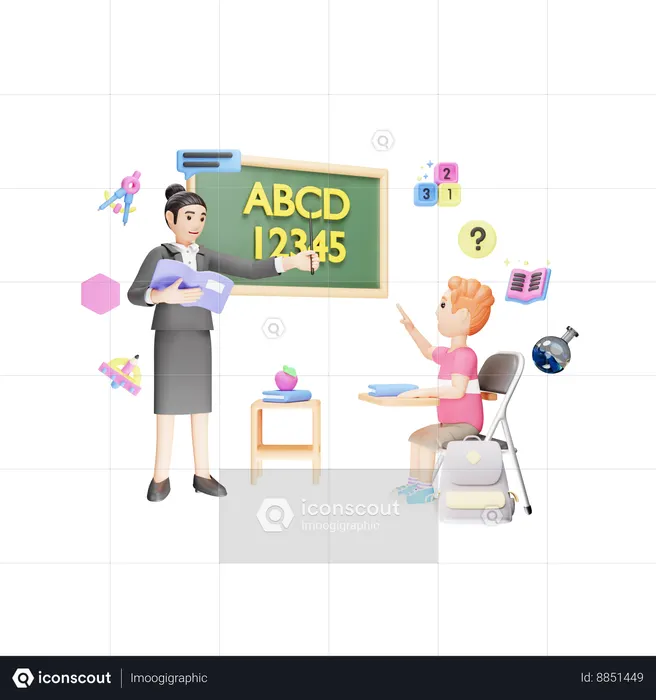 Teacher teaches ABC alphabets  3D Illustration