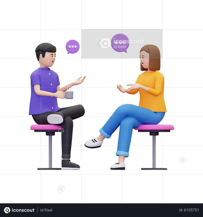 Team having conversation while sitting on a chair  3D Illustration