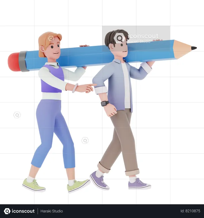 Team Holding Pencil  3D Illustration