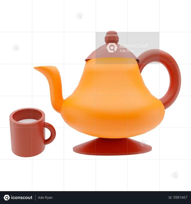 Teapot With Mug  3D Illustration