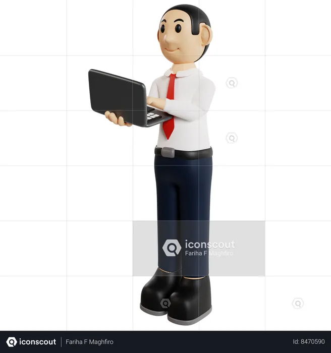 Tech Savvy Businessman With Laptop  3D Illustration