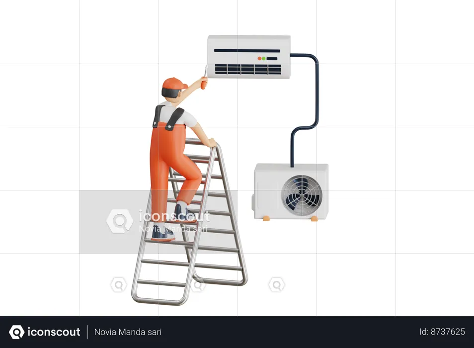 Technician Repair Air Conditioner  3D Illustration