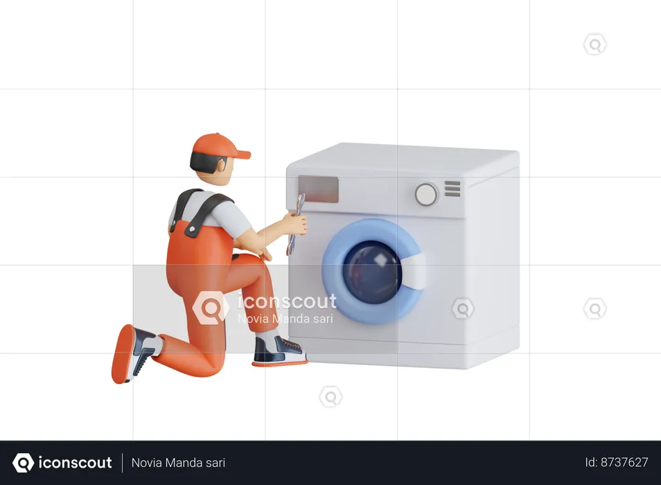 Technician Repairing Washing Machine At Home  3D Illustration