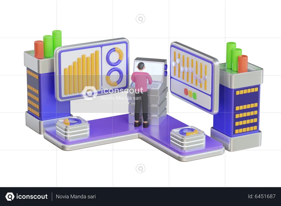Technician working in server room  3D Illustration