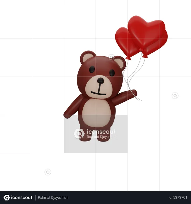 Teddy Bear Holding Heart Balloons  3D Icon