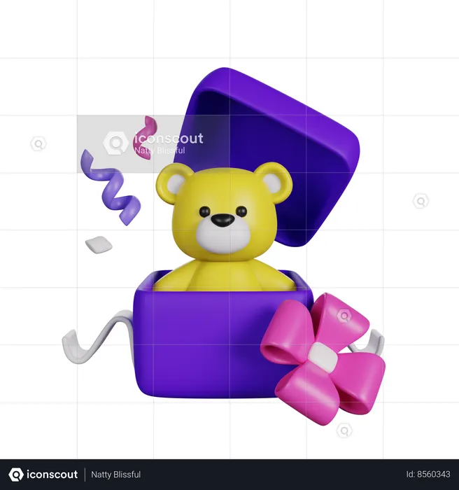 Teddy Bear In Gift  3D Icon