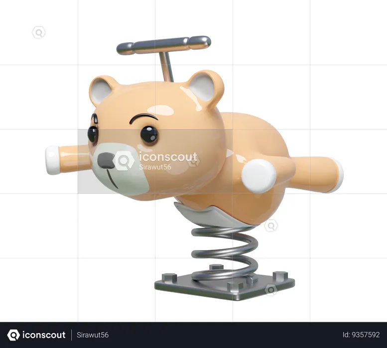 Teddy bear spring rider  3D Illustration