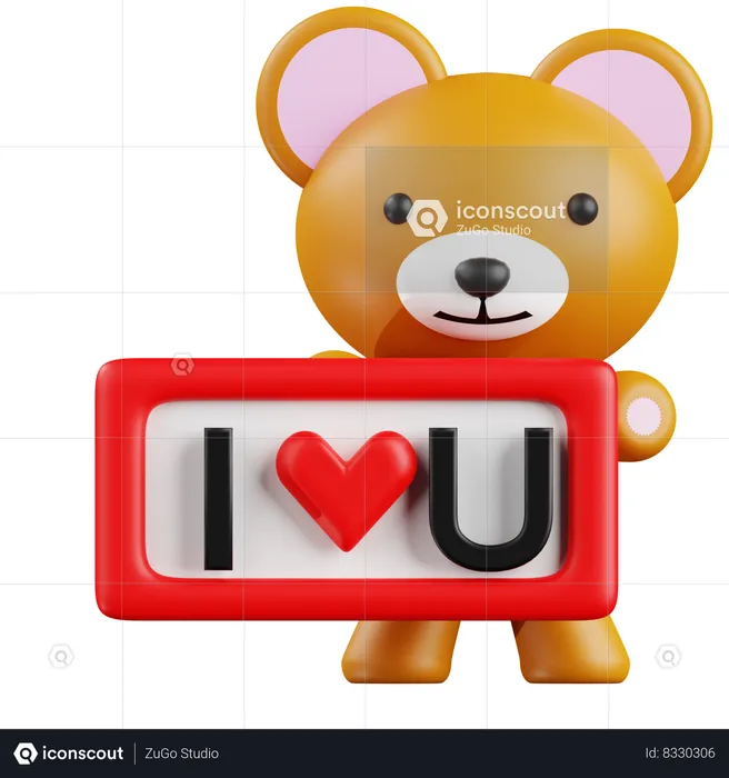 Teddy With I Love You  3D Icon