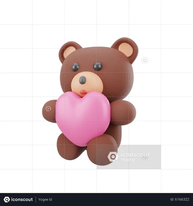 Teddybear Holding Heart  3D Icon