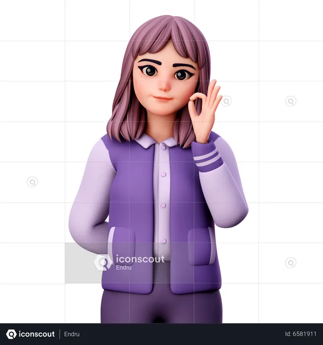 Teenage Girl Giving Nice Gesture With Tight Hand  3D Icon