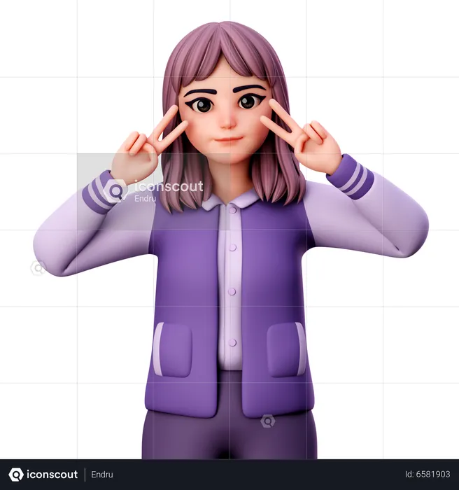 Teenage Girl Giving Peace Sign  3D Illustration