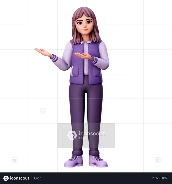 Teenage Girl Pointing Left Side  3D Illustration
