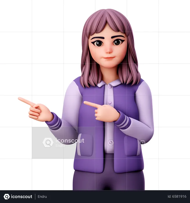Teenage Girl Pointing Left Side  3D Illustration