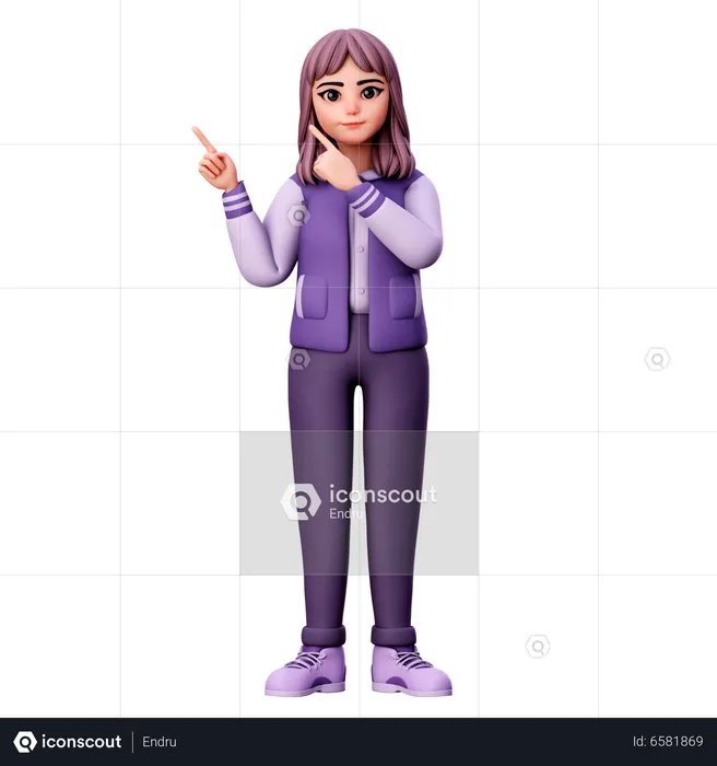 Teenage Girl Pointing Left Up Side  3D Illustration