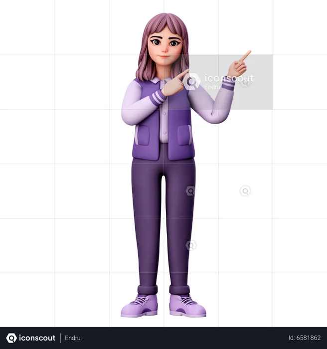 Teenage Girl Pointing Right Up Side  3D Illustration