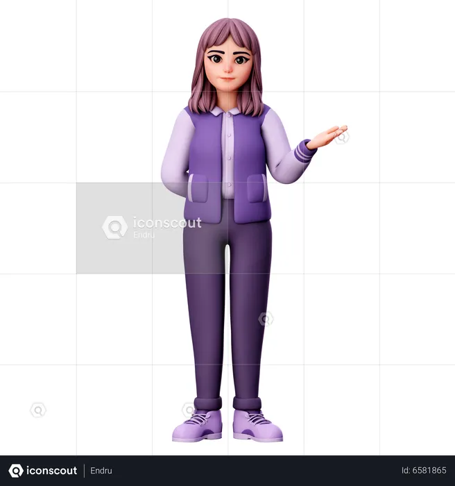 Teenage Girl Presenting Right Side  3D Illustration