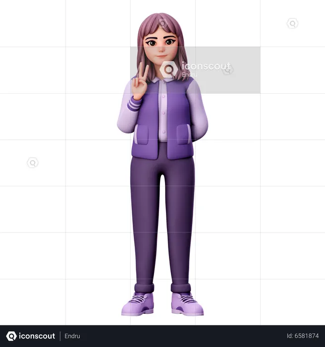 Teenage Girl Showing Peace Sign With Left Hand  3D Illustration