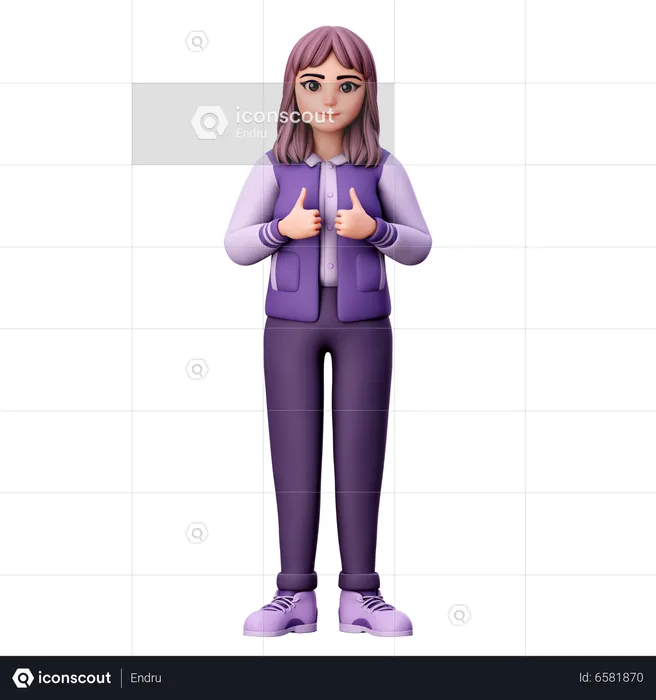 Teenage Girl Showing Thumb Up  3D Illustration