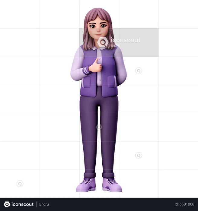 Teenage Girl Showing Thumb Up With Left Hand  3D Illustration