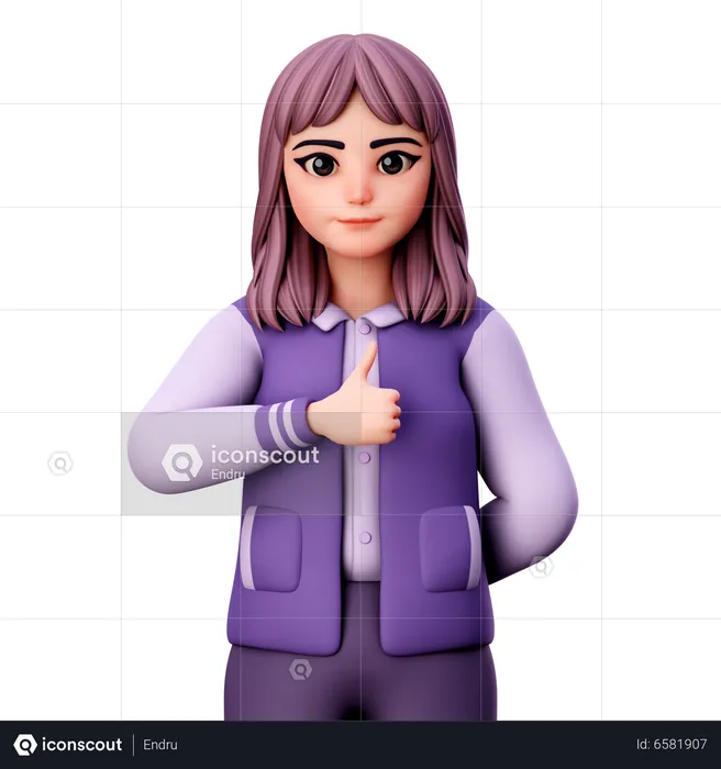 Teenage Girl Showing Thumb Up With Left Hand  3D Illustration