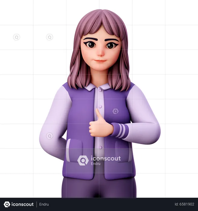 Teenage Girl Showing Thumb Up With Right Hand  3D Illustration