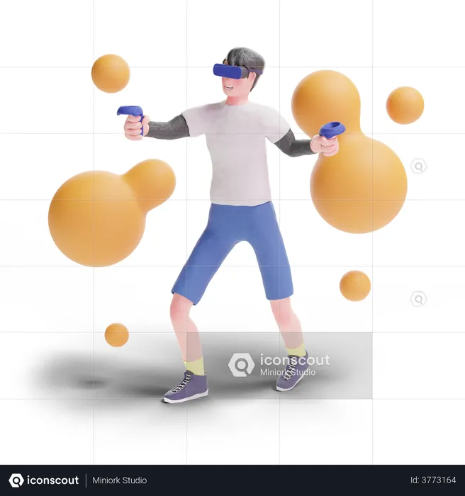 Teenager playing virtual reality game  3D Illustration