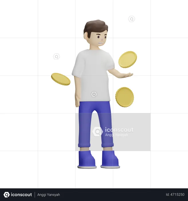 Teenager With Coin  3D Illustration