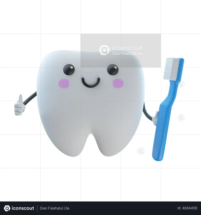 Teeth Holding Brush 3D Illustration