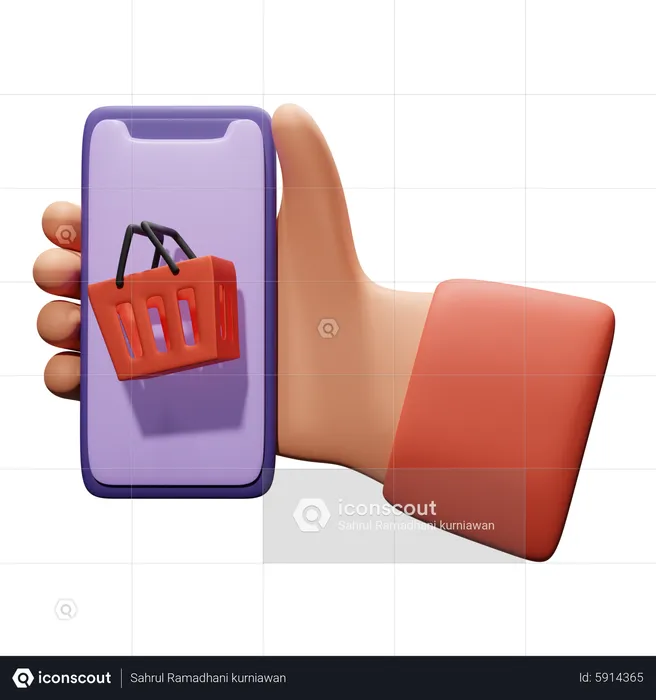 Mão segurando o telefone com carrinho de compras  3D Icon