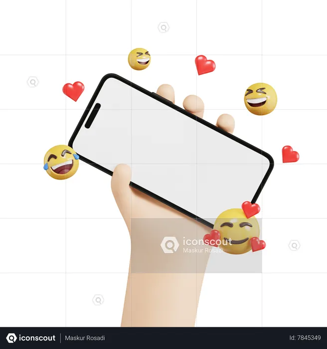 Mão segurando o telefone com emoji Emoji 3D Icon