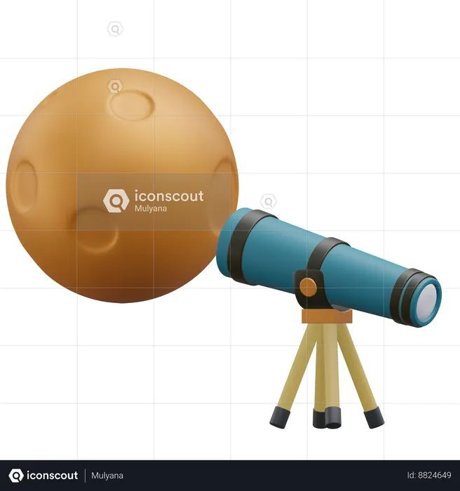 Telescope And Moon  3D Icon
