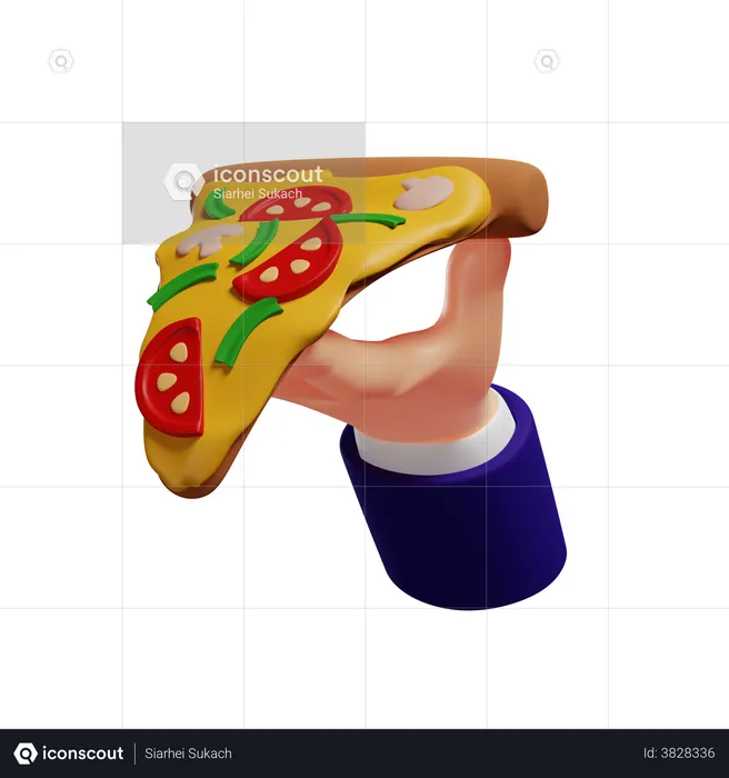 Tenant une tranche de pizza  3D Illustration