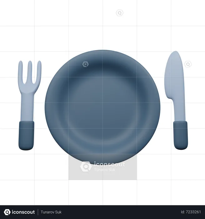 Tenedor cuchillo y plato  3D Icon