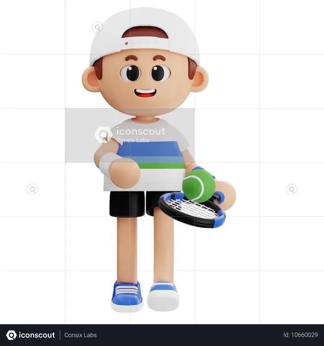 テニスラケットとボールを持って歩くテニス選手  3D Icon