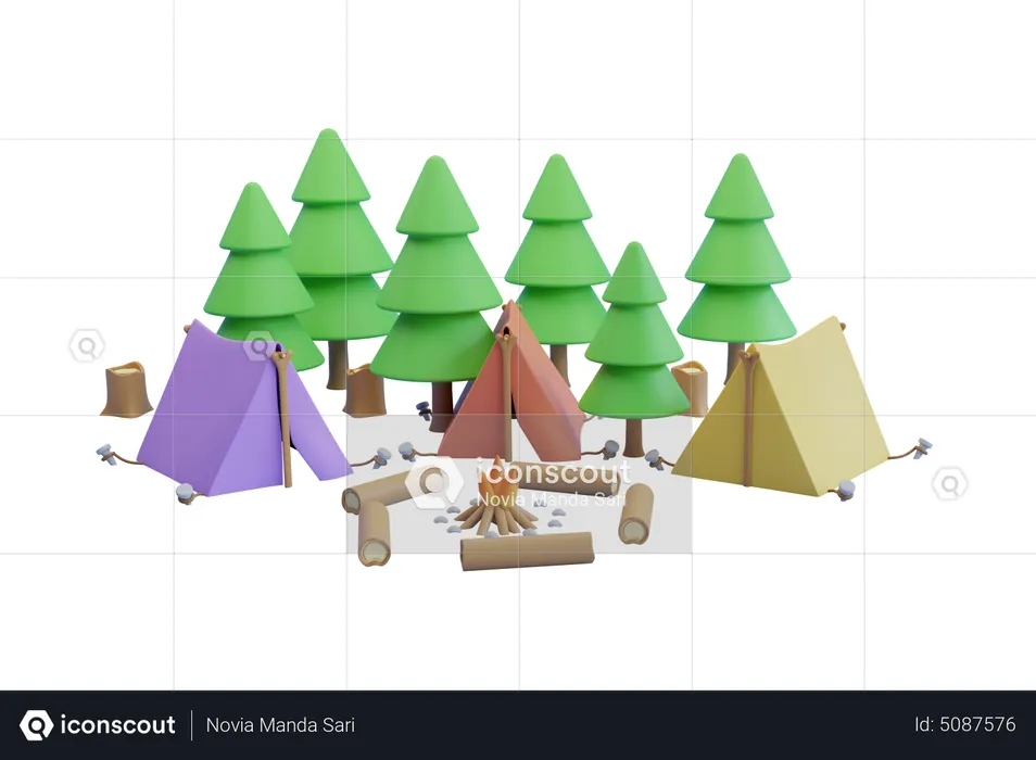 Tents at the camping site  3D Illustration