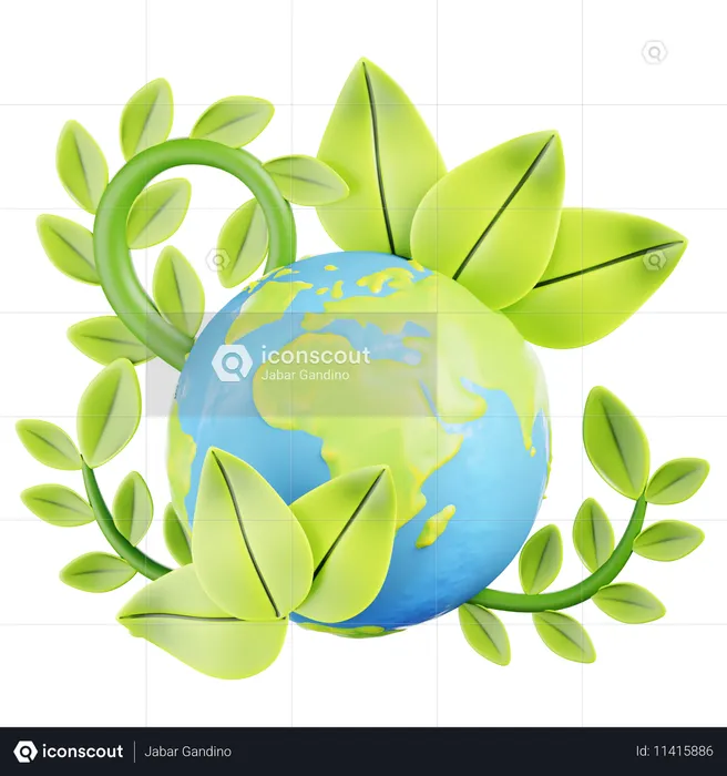 Terra com folhas  3D Icon