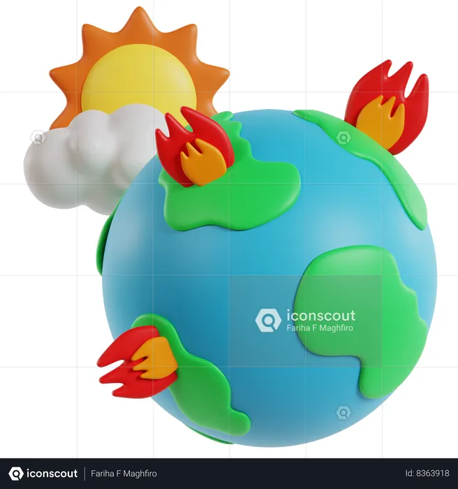 Terra em chamas ecologia em crise  3D Icon