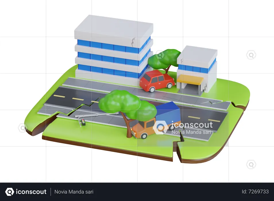 Terremoto en la ciudad  3D Illustration