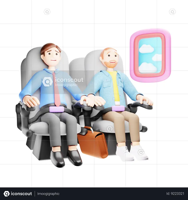 Terrified Airplane Passenger Shocked by Turbulence  3D Illustration