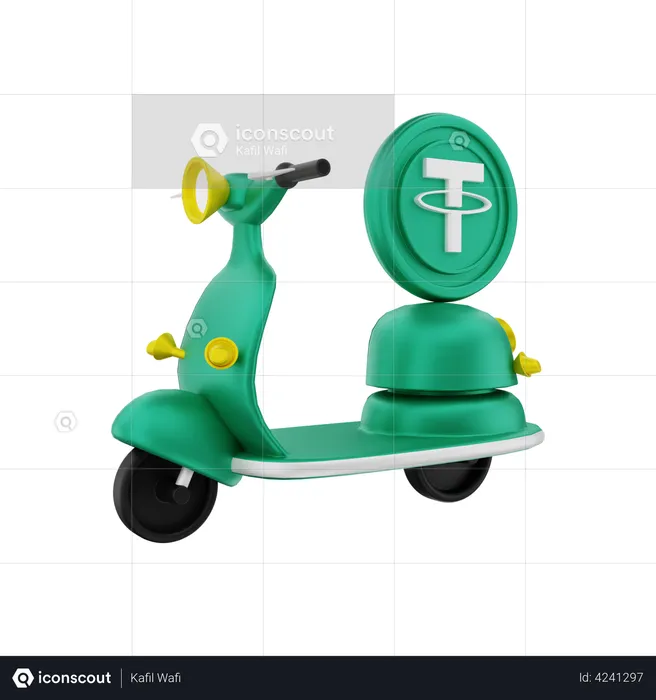 Tether crypto coin delivery by motorbike  3D Illustration