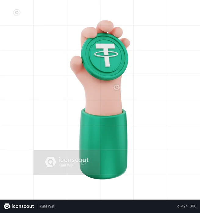 Tether crypto coin holding  3D Illustration