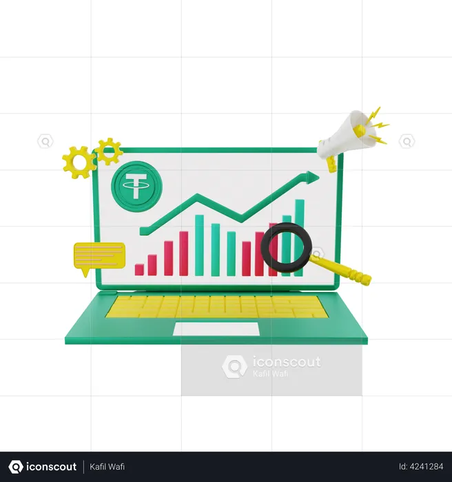 Tether profit chart  3D Illustration