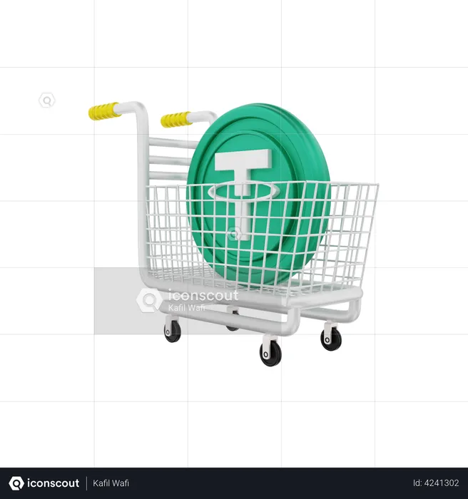 Tether shopping cart  3D Illustration