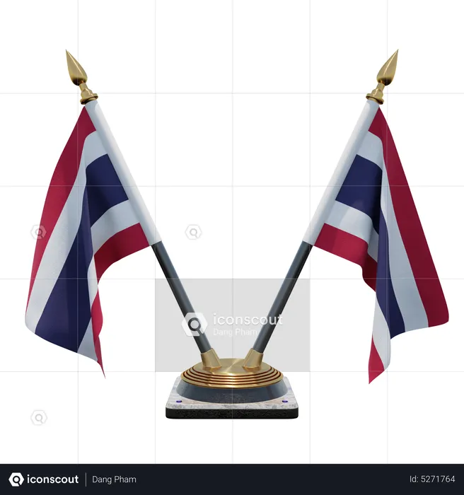 Support de drapeau de bureau double (V) de Thaïlande Flag 3D Icon