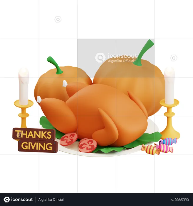 Thanksgiving Pumpkin And Turkey  3D Icon