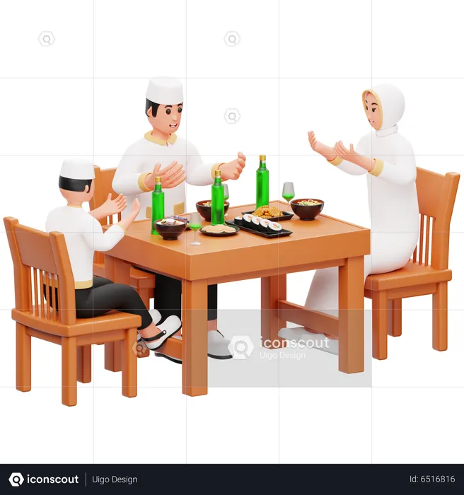 The Family is Breaking the Fast  3D Illustration