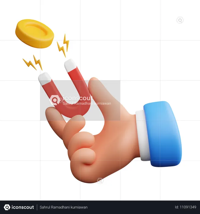 The hand pulls money with a magnet  3D Icon