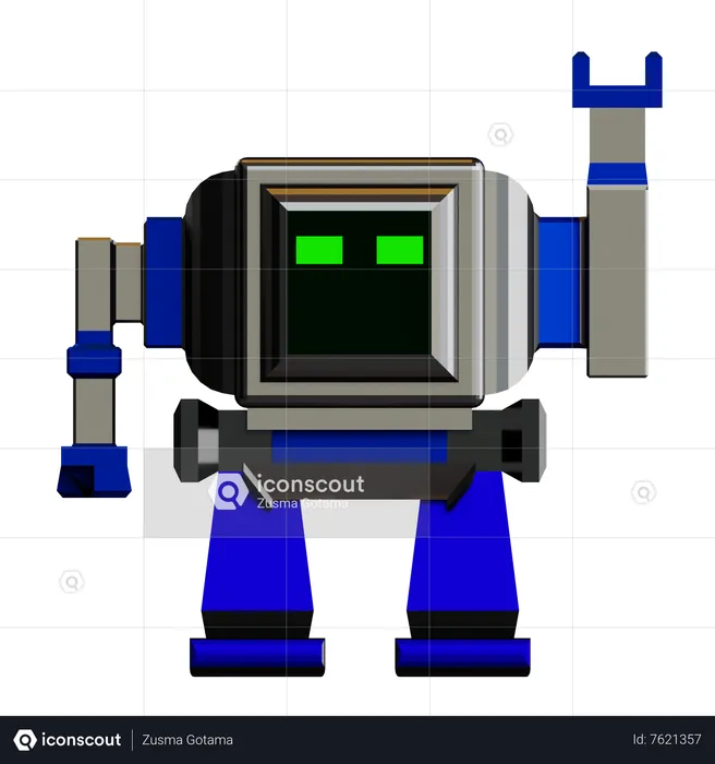 The Robot Raises Its Hand  3D Illustration