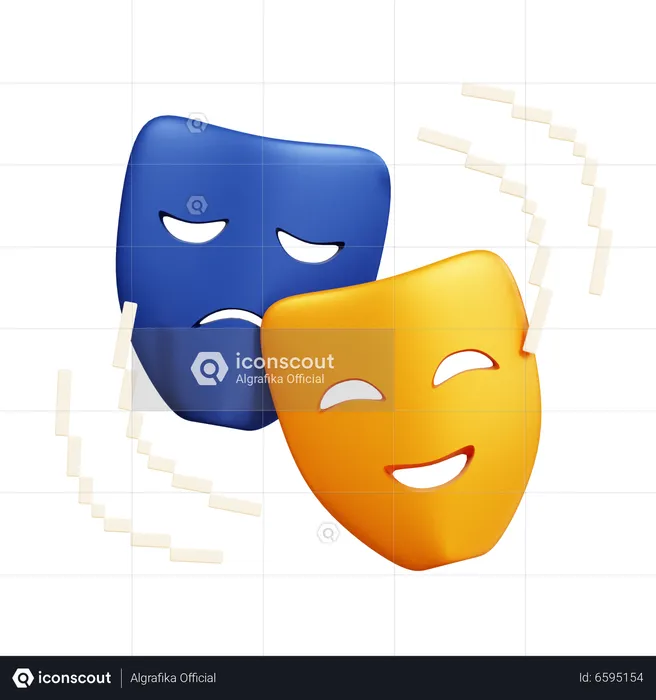 Yellow and Black Theater Masks 3d Icon, Graphics